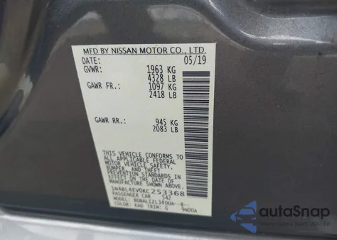 2019 Nissan Altima 2.5 Sl from USA, damaged, VIN 1N4BL4EV0KC253368